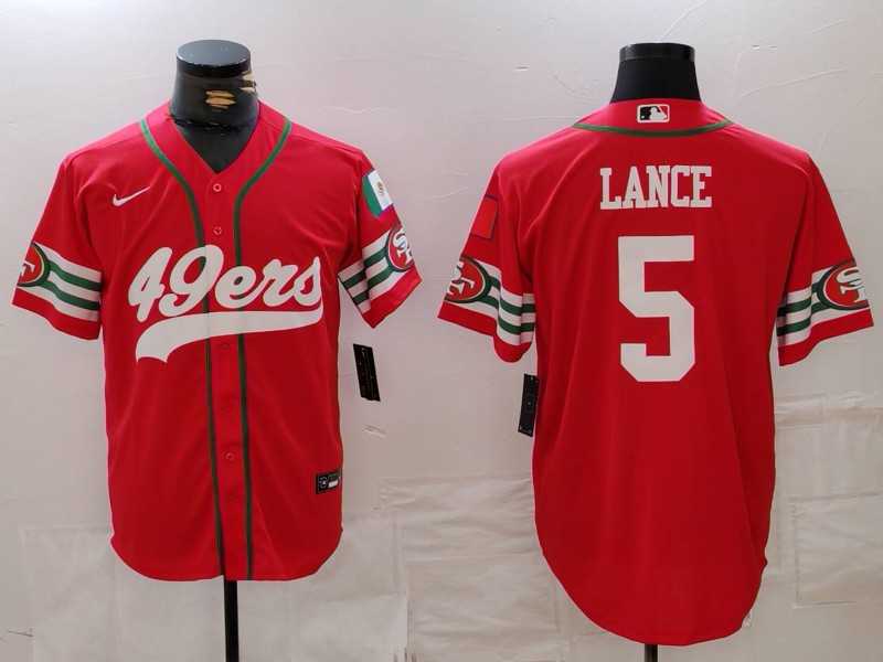 Men%27s San Francisco 49ers #5 Trey Lance Red Mexico Cool Base Stitched Baseball Jersey->philadelphia eagles->NFL Jersey